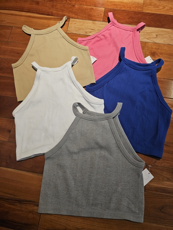 Ambiance Tops - 5/30$ Ribbed Crop Tank Top - Pink, Blue, White, Gray, Tan